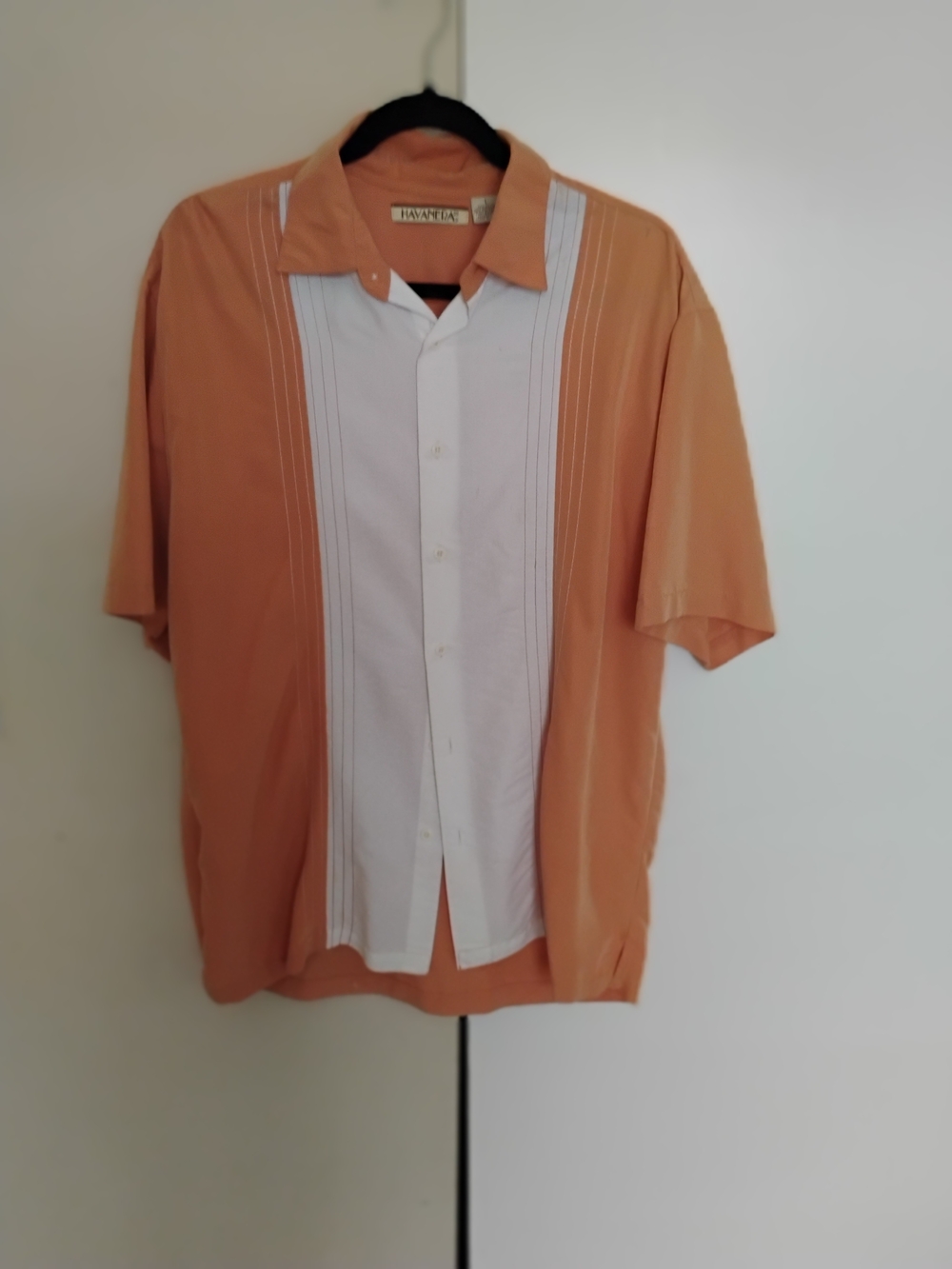 Havana Club Men's Short-Sleeve Button-Down Shirt - Orange with White Panel
